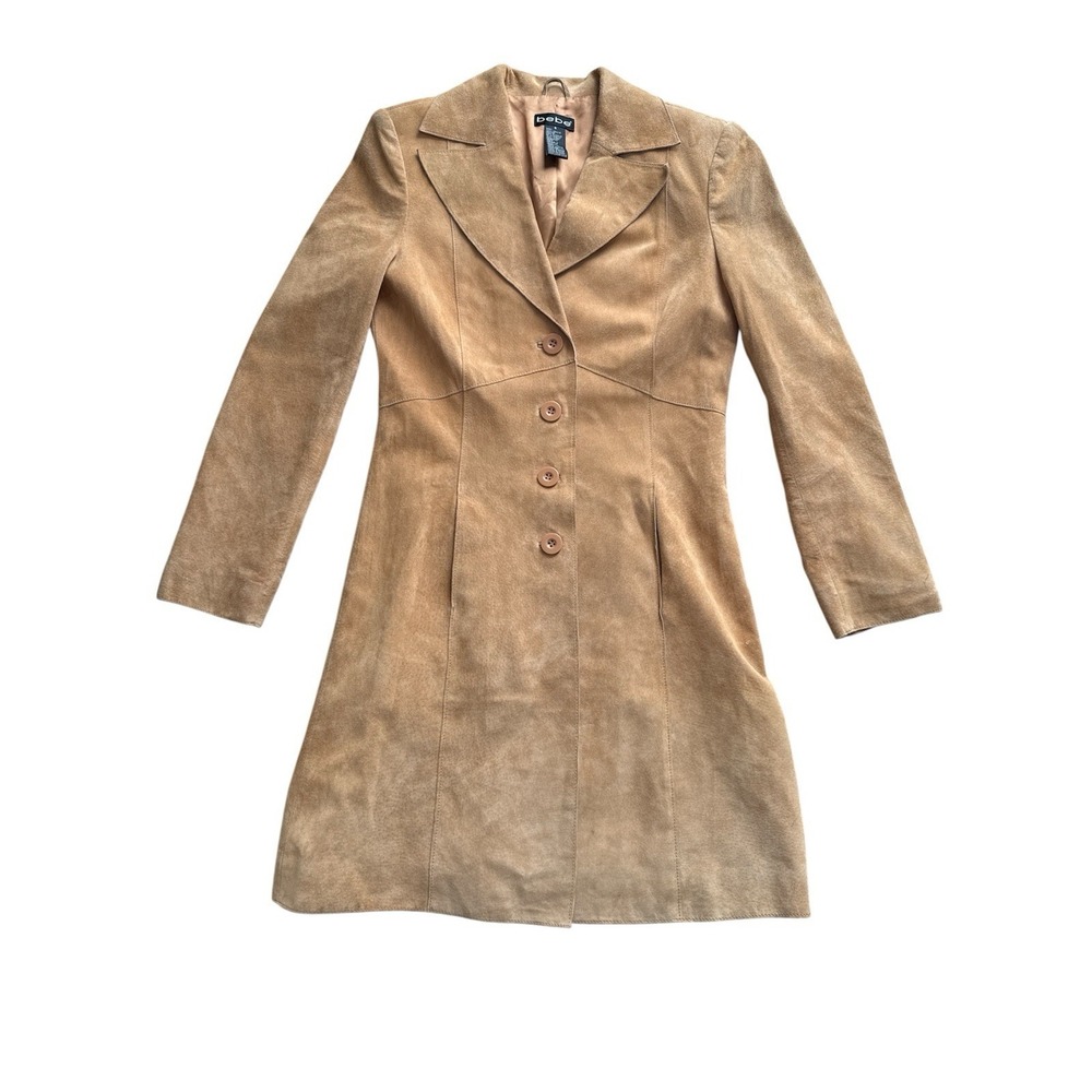 BeBe‎ Vintage Suede Coat Jacket Womens Small Tan Genuine Leather Y2k 90s